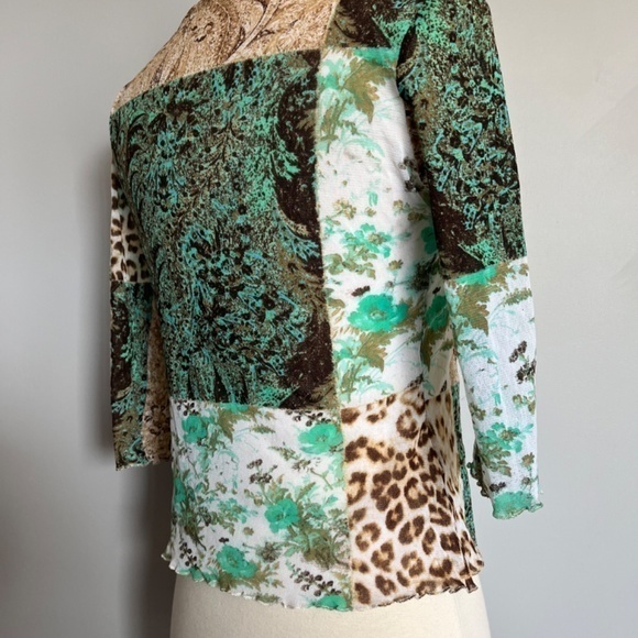 Roberto Cavalli Class Mesh 3/4 sleeves Parsley Floral cheetah Print Top Beach - Picture 8 of 11